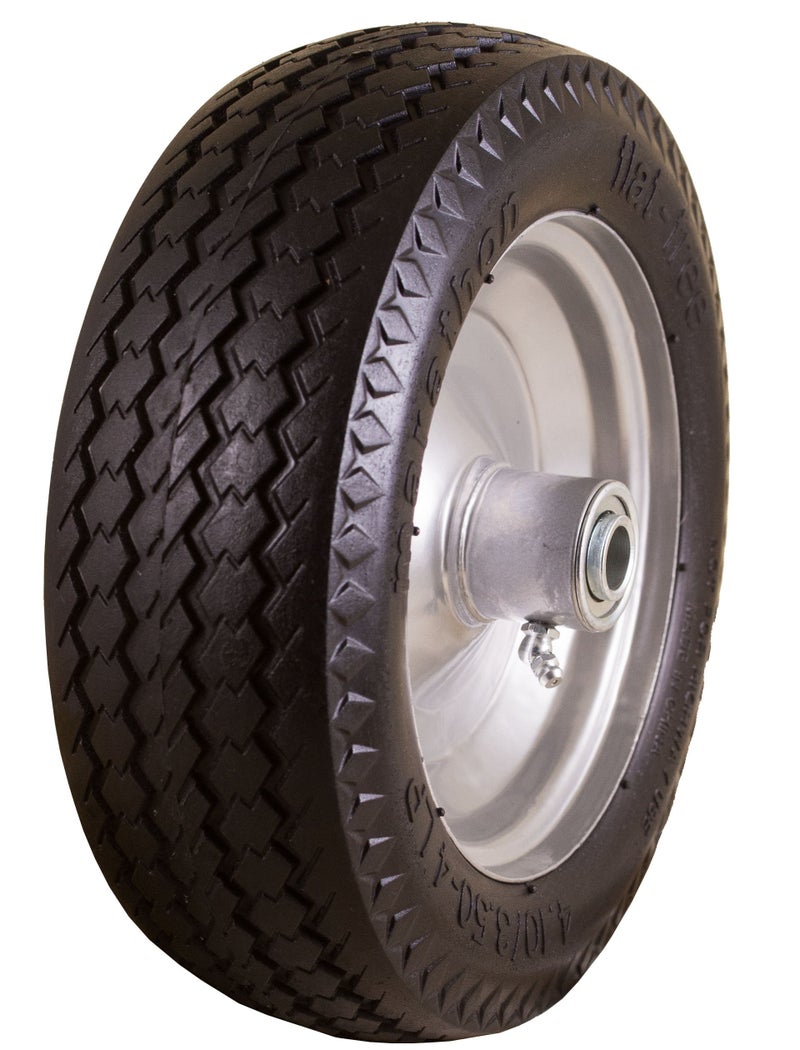 Marathon 4.10/3.50-4" Flat Free, All Purpose Utility Tire on Wheel, 4" Centered Hub, 5/8" Bearings - Image 1
